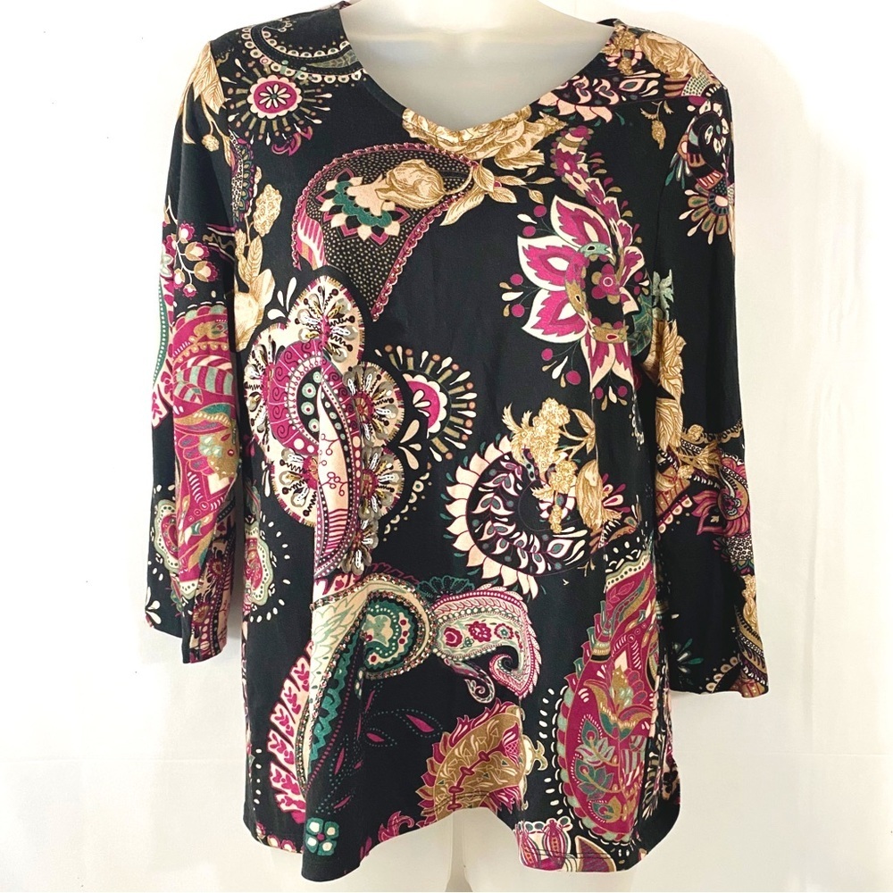 Chico’s | Paisley Print Top With Sequins Embellishment